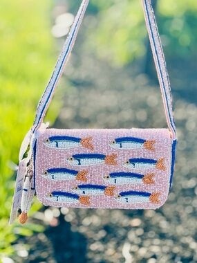 VIRAL NWT Pink Sardine Beaded Bag + Sardine Bag Charm